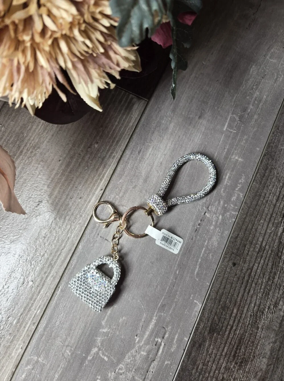 NWT Sparkling Crystal Loop Purse Keychain Wristlet - Silver Sparkle